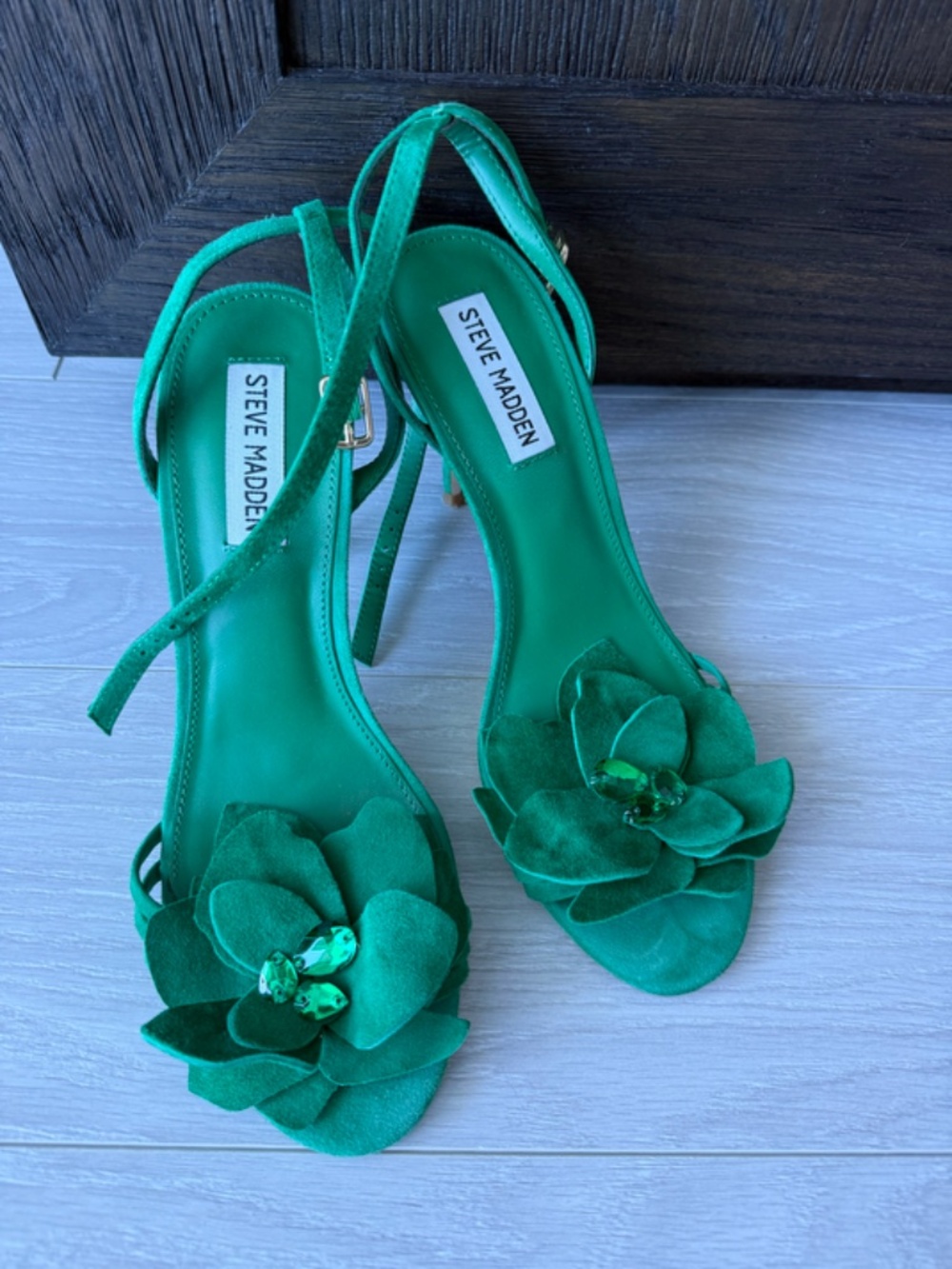 Green Suede Stiletto Heeled Sandals from Steve Madden